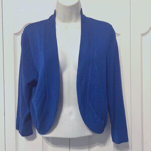 Jessica Howard Cropped Electric Blue-3/4 Sleeves-Open Front Cardigan-Size Large